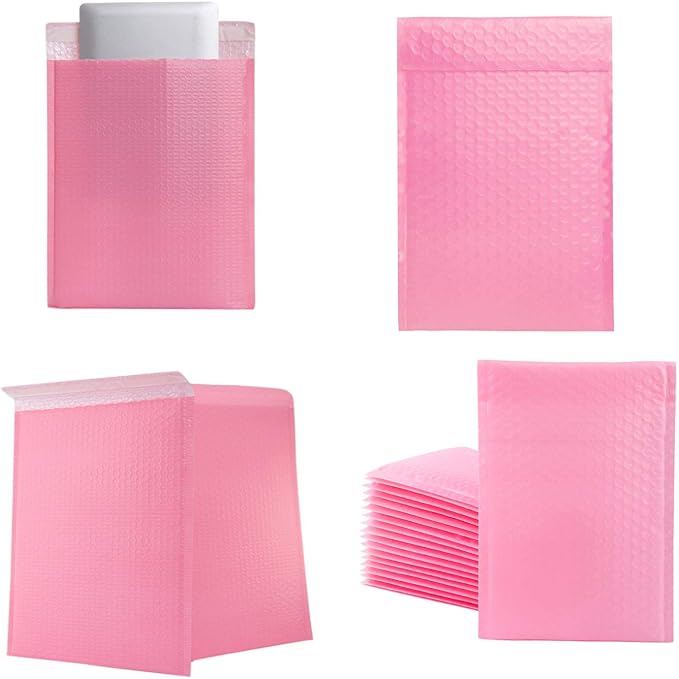 25 Pack 4x6 Inches Small Pink Poly Bubble Lined Mailers Padded Shipping Envelopes Self Seal Mailer Waterproof, Shockproof and Dustproof (Pink 4x6 Inches-25pcs)
