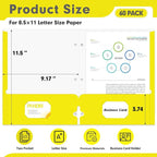 Two Pocket Portfolio Folders, PANDRI 60 Pack 3 Hole Punched 2 Pocket Folders for 3 Ring Binder, Letter Size Paper File Folder for School Office Home Business, Yellow