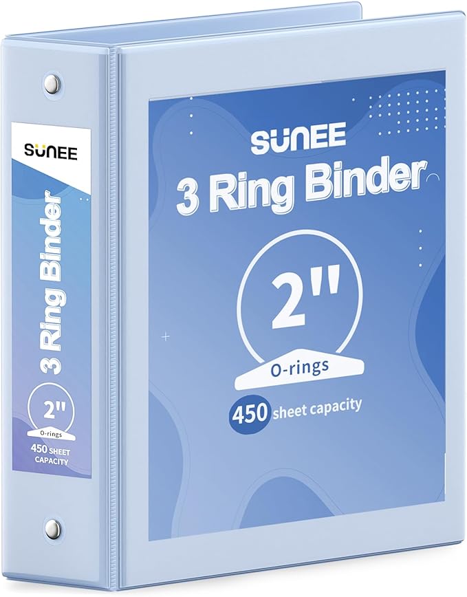 SUNEE 3 Ring Binder 2 Inch 1 Pack, Clear View Binder Three Ring PVC-Free (Fit 8.5x11 Inches) for School or Office Supplies, Haze Blue