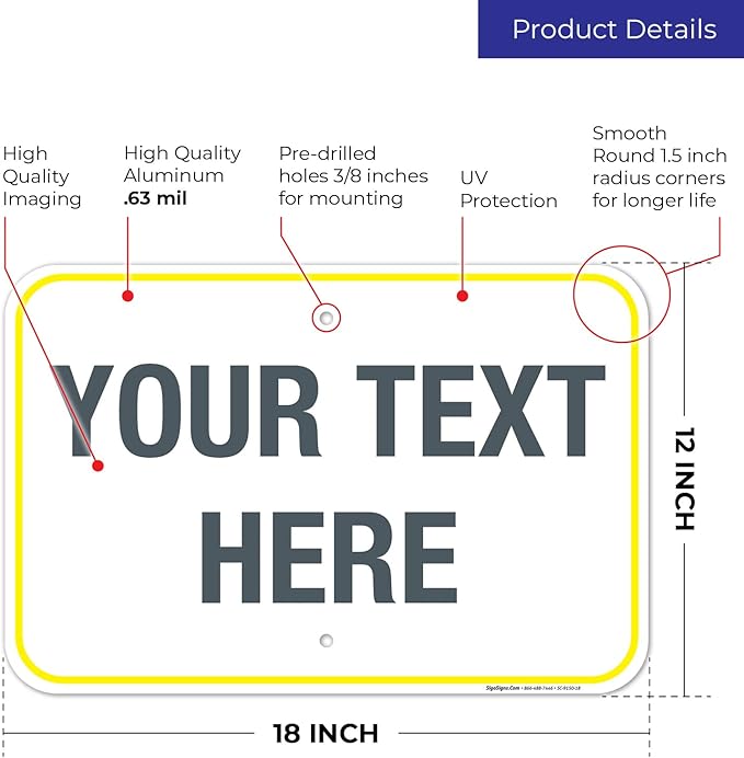 Personalized Custom Customize for Office, Business, Workplace, Home, Airbnb, Delivery Yellow Sign, 12x18 Inches, Rust Free .063 Aluminum, Fade Resistant, Made in USA by Sigo Signs