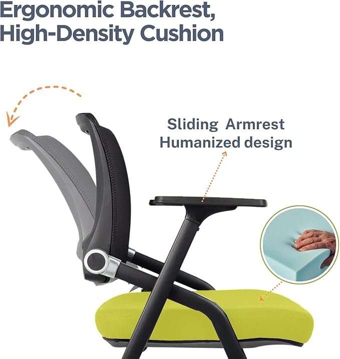 SLKJChr 4 Pack Foldable Office Chairs with Wheels, Mesh Back, Arms and Portable - Folding Office Chairs for Conference Room Chair, Office Guest & Reception & Meeting Chair - (Green) 300 lbs.