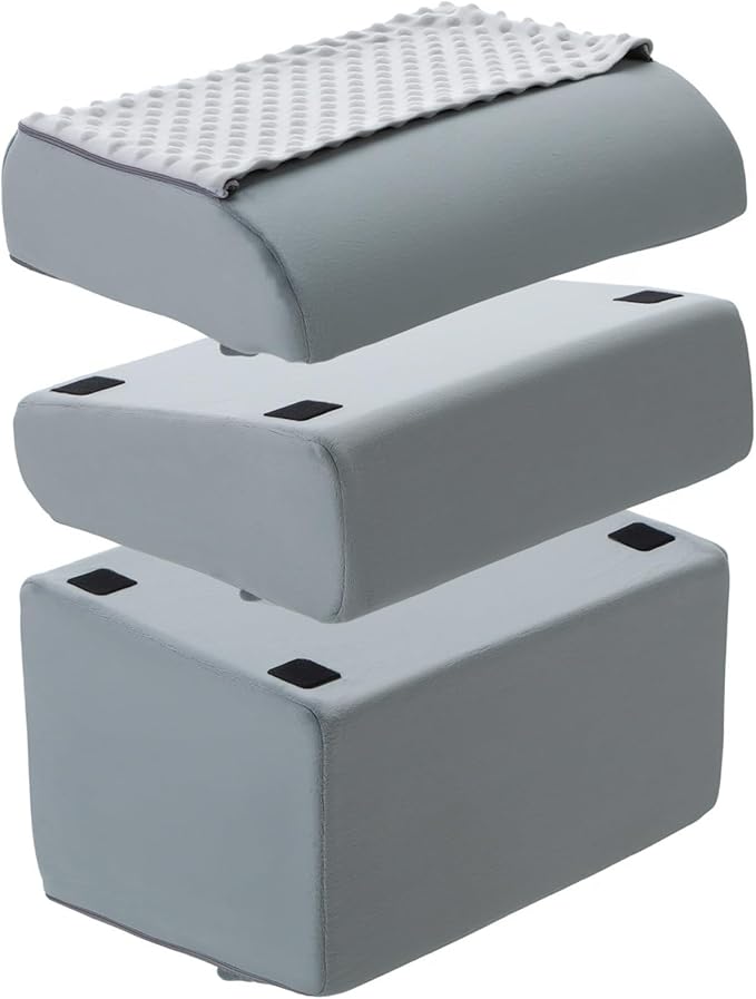 Novabright Foot Rest Under Desk at Work with 3 Adjustable Height, Non-Slip Ergonomic Foot Stool with Gel Top and Warm Pocket for Home Office Car Leg Back Rest(17" X 11" X 17",Cambered,Gray)