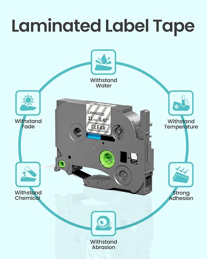 6-Pack Label Maker Tape 12mm 0.47" Clear TZe-131 Replacement for Brother P Touch Label Tape TZe131 TZ-131, Compatible with Brother Ptouch PT-D210 PT-H110 PT-D220 PT-D400, Black on Clear