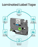 6-Pack Label Maker Tape 12mm 0.47" Clear TZe-131 Replacement for Brother P Touch Label Tape TZe131 TZ-131, Compatible with Brother Ptouch PT-D210 PT-H110 PT-D220 PT-D400, Black on Clear