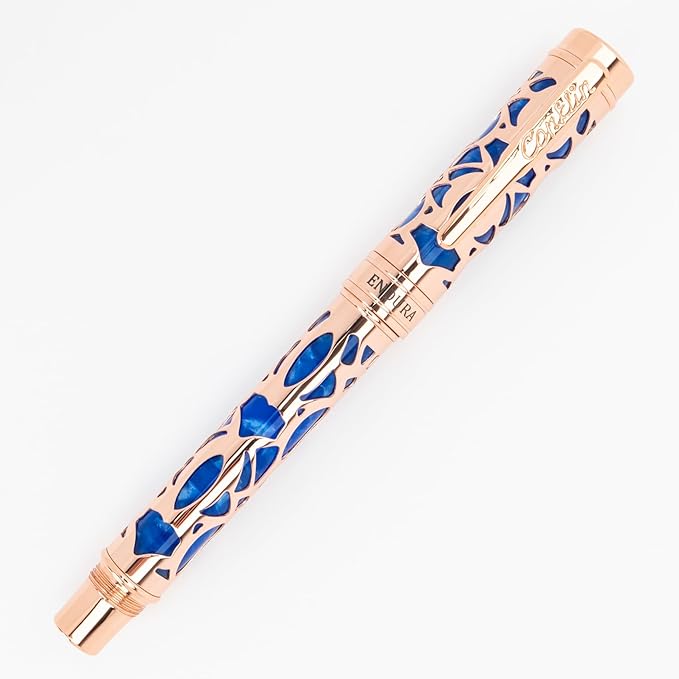 Conklin Endura Deco Crest Fountain Pen in Blue, Medium Nib, Premium Writing Instrument