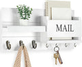 Lwenki Mail Organizer for Wall Mount – Key Holder with Shelf Includes Letter Holder and Hooks for Hallway Farmhouse Decor – Rustic Wood with Flush Mounting Hardware (16.5” x 9.1” x 3.4”) (White)