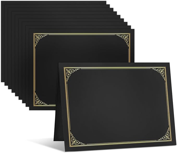 SUNEE 10 Packs Black Certificate Holders, 250gsm, for 8.5x11 Award Certificates, Certificate Covers with Gold Foil Border