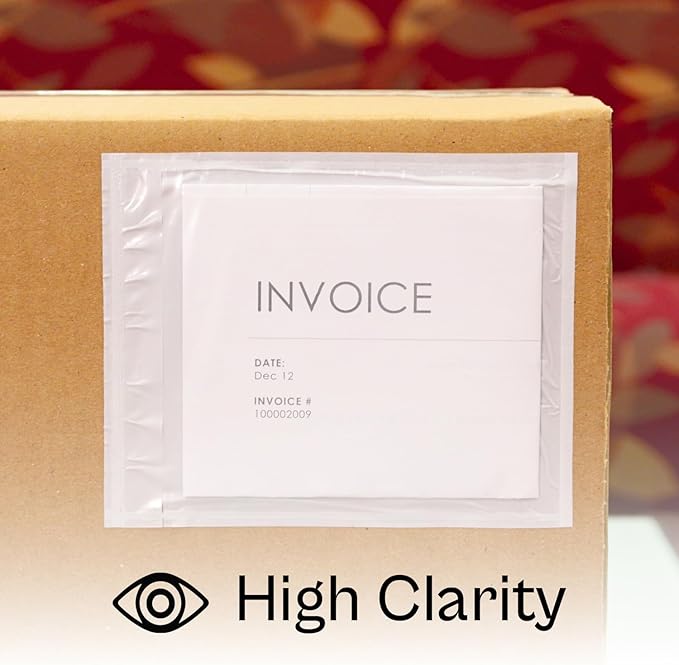 PSBM 500 PCS 9.5 x 12 Inch Clear Blank Packing List Envelopes, Shipping Documents Pouches/Sleeves for Mailing Labels, Invoices, Documents and Packing Slips