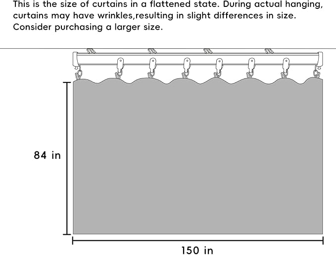 hoeflife Room Divider Curtains Blackout Floor to Ceiling Curtain with Hook Wall Mount Sliding Door Curtains Ceiling Mount Extra Wide Curtain Wall Divider for Room Separation (Grey, W150 x H84 Inch)