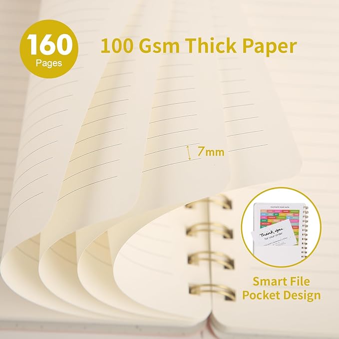 Oneirom Spiral Notebook-6.10" x 8.19" College Ruled Journal with Inner Pockets and 160 Pages,PU Leather Cover Business Journal, Twin-Wire Binding Notebook Perfect for Office & Home School Supplies