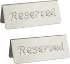 2 Pack Small Reserved Table Signs for Restaurants,Dinner Parties,Banquets,Events - Stainless Steel Table Tent Place Signs - 10 Year’s Use - Etched Design - Double Sided View - 4.7 x 1.9 In - (Sliver)