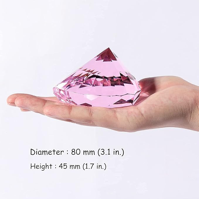 Pink Crystal Diamonds Paper Weights with Gift Box, 80mm Hot Pink Heart Shape Real Crystal Diamond Glass Gems Paperweight, Big Diamonds Birthday Anniversary for Women Her Valentine's Day Gifts