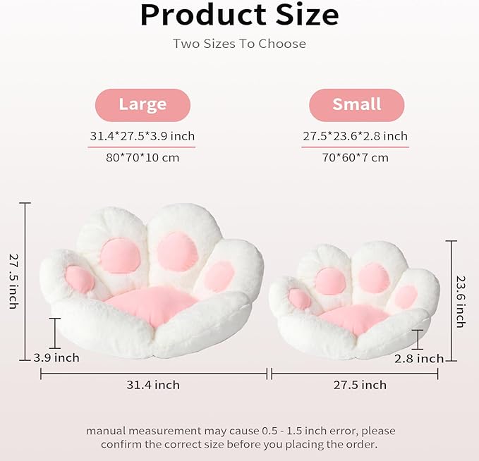 Ditucu Cat Paw Cushion Kawaii Chair Cushions 27.5 x 23.6 inch Cute Stuff Seat Pad Comfy Lazy Sofa Office Floor Pillow for Gaming Chairs Room Decor White