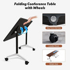Goakwwuz Conference Room Table, Folding Conference Tables,Thicken Grey Tabletop,Flip Top Wooden Seminar Meeting Room Table for Conference Room Offices (2, Walnut, 47.2“)