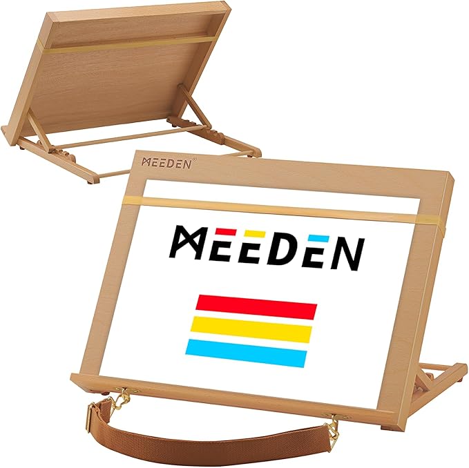 MEEDEN A3 Wooden Tabletop Easel for Painting, 5-Position Adjustable Drawing & Sketching Board with Shoulder Strap, Portable Beechwood Desktop Art Easel Stand for Adults, Artists, Beginners & Student