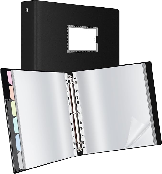 Uquelic 50-Pocket Binder with Plastic Sleeves, High-Capacity Document Organizer and Presentation Book for Artwork, Clear Sheet Protectors, Display 100 Pages (Macaron 50 Pockets)