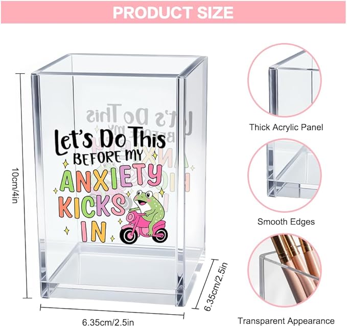Vgrti Let’s Do This Before My Anxiety Kicks in Acrylic Cosmetic Pencil Pen Holder Cup, Funny Frog Desk Organizer for Office Decor, Frog Lover Gifts Sarcastic Work Gifts for Women Men Coworker Employee