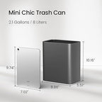 Cesun Small Bathroom Trash Can, 2.1 Gallons, Open-Top, Gray Metal, Stainless Steel, Modern, Ideal for Bathroom, Bedroom, Home Office,Toilet, Rv,Near Desk, Under Sink