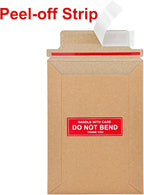 Neehows 100 Pack 5x6.9" Rigid Mailers Cardboard Envelopes, 400GSM Kraft Photo Mailers Shipping Envelope with "DO NOT BEND" Labels, Small Stay Flat Self Seal Document Envelope for Trading Cards- Brown