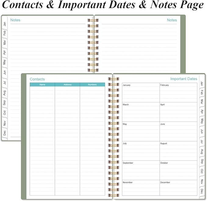 Daily Planner 2026 Full Page Per Day- 2026 Daily & Monthly Planner from January 2026 to December 2026, Day Planner 2026 with 12 Months Tabs, 6.4" x 8,5", Green