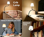 Rdzoko Clip On Light and Bed Reading Light, Clip on for Desk, Bedside Lamps for Dorm, College Dorm Room Essentials, Night Light for Kids Nursery, Multicolor LEDs, Adapter Included