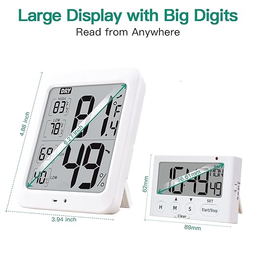 TXL Large Digital Hygrometer Indoor Thermometer with Humidity Gauge, Smart Room Temperature Humidity Sensor Monitor with Touch LCD Backlight for Home Office Warehouse Greenhouse Garden Wine Cellar
