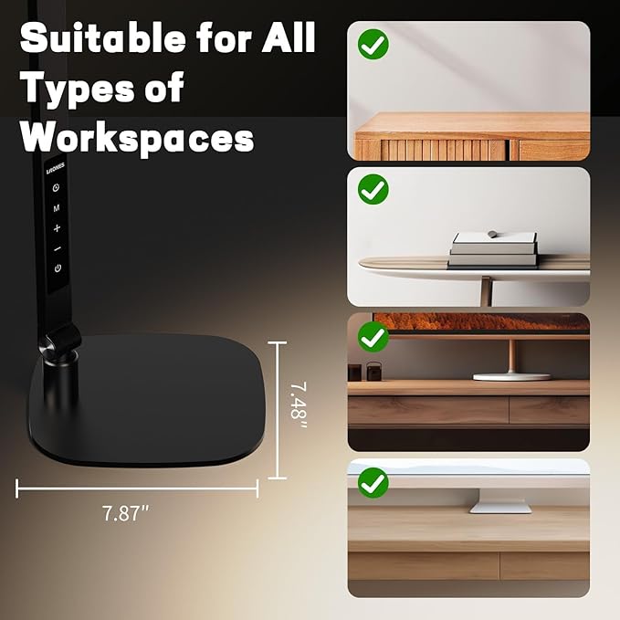 LitONES LED Desk Lamp for Home Office, Eye-Caring Modern Desk Light, 3 Color Temperature 10 Brightness Computer Light, Dimmable Desk Light with Memory & Timer Func, Metal Swing Arm Table Lamp