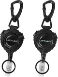 LATTHANT id Badge Holder Retractable Clip, 2 Pack Heavy Duty Retractable Keychain with 31.5 in Smooth Steel Cord, Durable 360-degree Rotating Carabiner Badge Holders for Work, Fishing, 9 oz