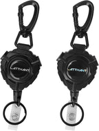LATTHANT id Badge Holder Retractable Clip, 2 Pack Heavy Duty Retractable Keychain with 31.5 in Smooth Steel Cord, Durable 360-degree Rotating Carabiner Badge Holders for Work, Fishing, 9 oz