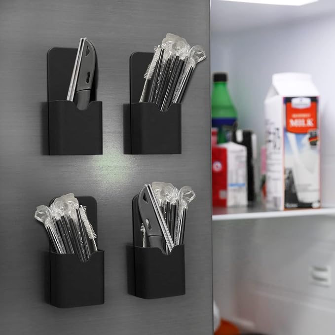 MoKo Magnetic Dry Erase Marker Holder, [4 Pack] Pen/Pencil/Magnets/Dry Erase Marker Storage Organizer for Home Refrigerator, Office Glass Whiteboard, Locker and Other Magnetic Surfaces, Black