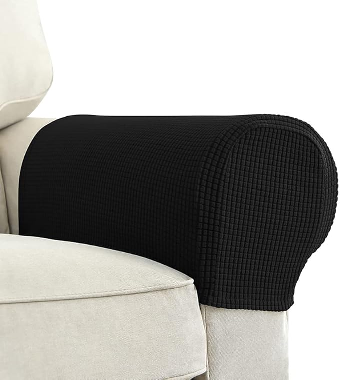 Chaexii Premium Polyester Sofa Arm Cover, Scratch Resistant Protector Covers, Washable, Elastic Armrest Covers for Square/Curved/Sloping Couch Armrests, 2Pcs (Black)