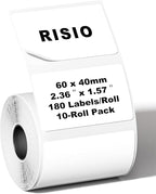 Risio Thermal Labels 2.36"x1.57"(60x40mm),180 Labels/Roll(10 Rolls),Waterproof, Oil-Resistant, Scratch-Resistant Thermal Label Paper,for Barcode/Address/Mailing/Logo/Business/Home