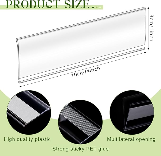72 Pieces Clear Plastic Adhesive Shelf Tag & Price Label Holders for Supermarket, School, Library, Mailbox & Storage Bins(4 x 1 Inch)