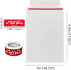 Neehows 100 Pack 5x6.9" Rigid Mailers Cardboard Envelopes, 400GSM Photo Mailers Shipping Envelope with "DO NOT BEND" Labels, Small Stay Flat Self Seal Document Envelope for Trading Cards- White