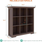 OSCHF Cube Shelf Bookcase with Base - Wooden 3 Tiers Floor Standing Low Storage Cabinet for Home and Office, 9-Cube Lattice Bookshelf, Walnut