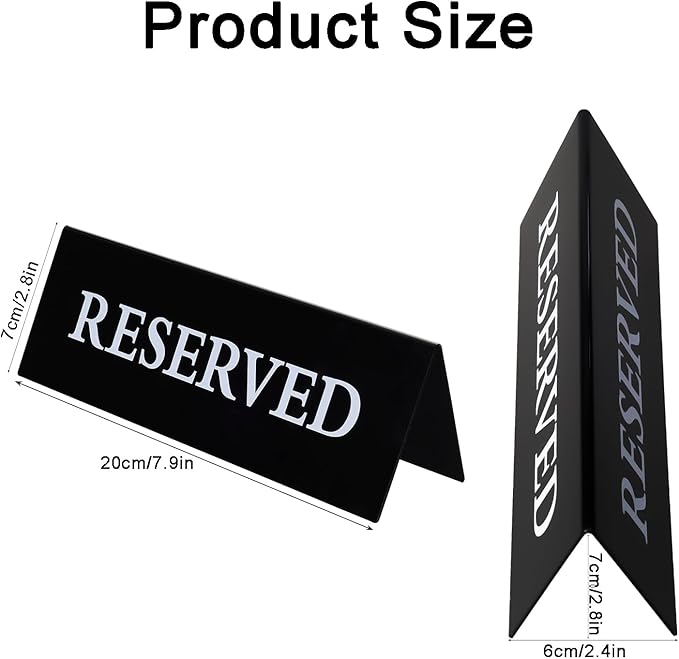 6 Pieces Plastic Reserved Table Sign for Wedding Acrylic Double Side Table Tent Black Guest Reservation Tables Seat Sign 7.9 x 2.7 Inches Reserve Seating Signs for Restaurant Chairs Wedding