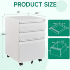 Letaya 3 Drawer Mobile File Cabinet with Lock, Under Desk Metal Rolling Filing Cabinets for Home Office Organizer Letters/Legal/A4 (White- Requires Installation) (White)