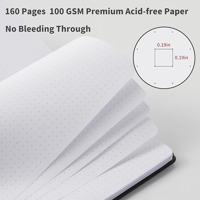 Heture Hardcover Notebooks, A5 Dotted Journal Notebook for Writing 160 Pages, 8.2 x 5.5 inch, Classic Dotted Notebooks for College/Work/Travel(Black 3 Pack)