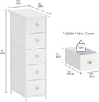 GiftGo Narrow Dresser Cabinet Vertical Slim Dresser Chest of Drawers Skinny Storage Tower for Small Spaces Gaps Closet Bedroom Bathroom Small Fabric Drawer Unit (White, 5 Drawers)