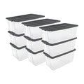 Sterilite 9-Pack Modular Stacker Box, Durable Clear Plastic Storage Bins with Latching Lids, 200 Quart - Stackable Organizing Container Boxes for Closet, Bathroom, and Office