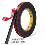 3M Double Sided Mounting Tape 2 Pack 0.5" Width 5925 VHB Black Foam Tape High Bond Waterproof Heavy Duty Strong Adhesive Tape Thick 0.025 in Fastener Replace Décor Frame Logos