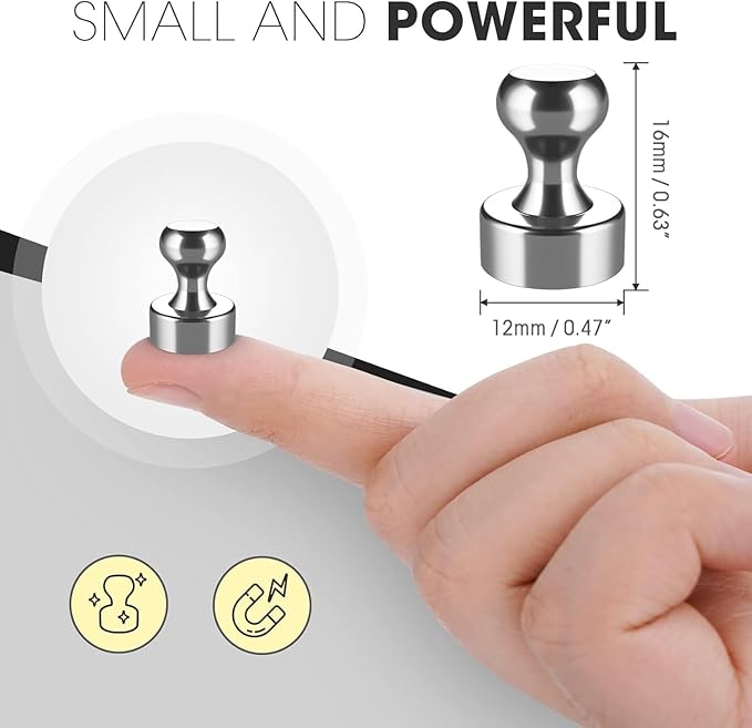 Grtard 60 Pack Magnetic Push Pins, Fridge Magnets for Whiteboard, Whiteboard Magnets Refrigerator Magnets, Small and Strong Push Pin Magnet for Office, School, Locker, and Map Magnet (Silver)