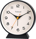 Tinload 4.5" Battery Operated Retro Analog Alarm Clock, Small Silent Bedside Desk Clock,Lighted on Demand, Battery Operated, Snooze, for Living Room, Bedroom, Bedside, Desk(Black)