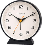 Tinload 4.5" Battery Operated Retro Analog Alarm Clock, Small Silent Bedside Desk Clock,Lighted on Demand, Battery Operated, Snooze, for Living Room, Bedroom, Bedside, Desk(Black)