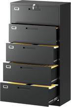 Fesbos Lateral File Cabinet with 5 Drawers - Metal Steel Filling Cabinets for Home Office - Lockable Storage Cabinet for Hanging Files Letter/Legal/F4/A4 Size-Assembly Required
