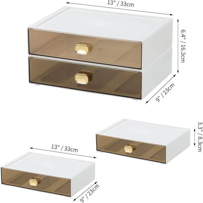 OSteed Spacious Desktop Storage Box, 2 Large Storage Drawers, Stackable Office Desk Drawer Organizer and Accessories, Printer Paper Organizer, White Plastic Drawers for Workspace