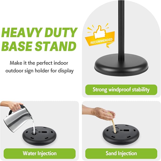 RedChili Floor Standing Sign Holder Stand for 8.5x11 Inches Poster or Chalk Board, Pedestal Sign Holder with Snap Open Frame 8.5" x 11",360° Rotation, Outdoor Indoor Standing Display Sign Holders for Advertising (Black, Round Corner)