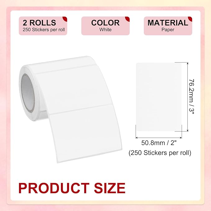 PATIKIL 2 x 3 Inch Rectangle Inventory Color Coding Labels 2 Roll, Square Self-Adhesive Inventory Label Stickers for Office Home Organization Name Tags, 250 Per Roll, White