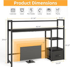 Desk Shelf with Drawer, 41.3" Desktop Organizer Shelf, Desk Hutch for Computer Monitor Max 32", 3 Tier Desktop Display Rack, Wooden Desk Top Bookshelf Storage Rack for Home Office Dorm, Black