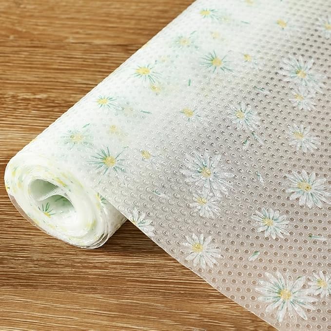 Daisy Flower Shelf Liner for Kitchen Cabinets, Non-Adhesive Drawer Liners, Non-Slip Refrigerator Mat, Washable EVA Cabinet Liner for Pantry, Fridge, Closet, Cupboard